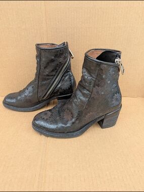 A.S.98 Jase Floral Embossed Boots Leather Ankle Boho Grunge Block Heel 38 US 7.5
